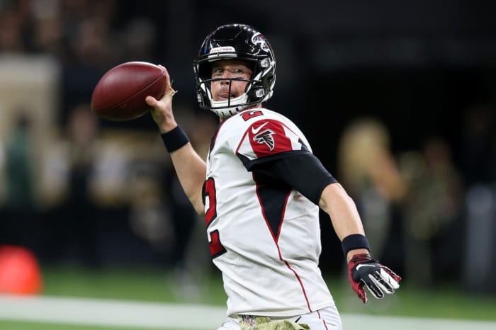 Atlanta Falcons quarterback Matt Ryan (2) throws a pass against the New Orleans Saints. Mandatory Credit: Chuck Cook-USA TODAY Sports